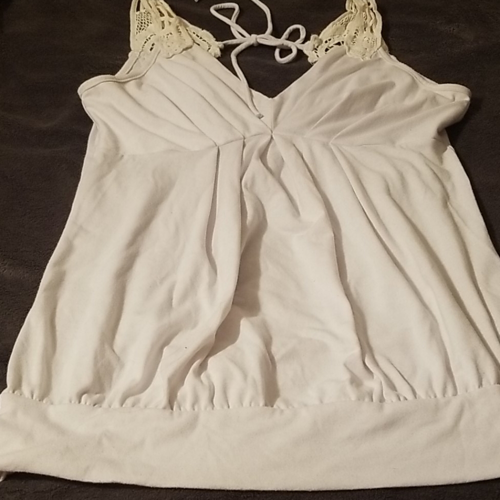 Sexy, cleavage showing, white tank top